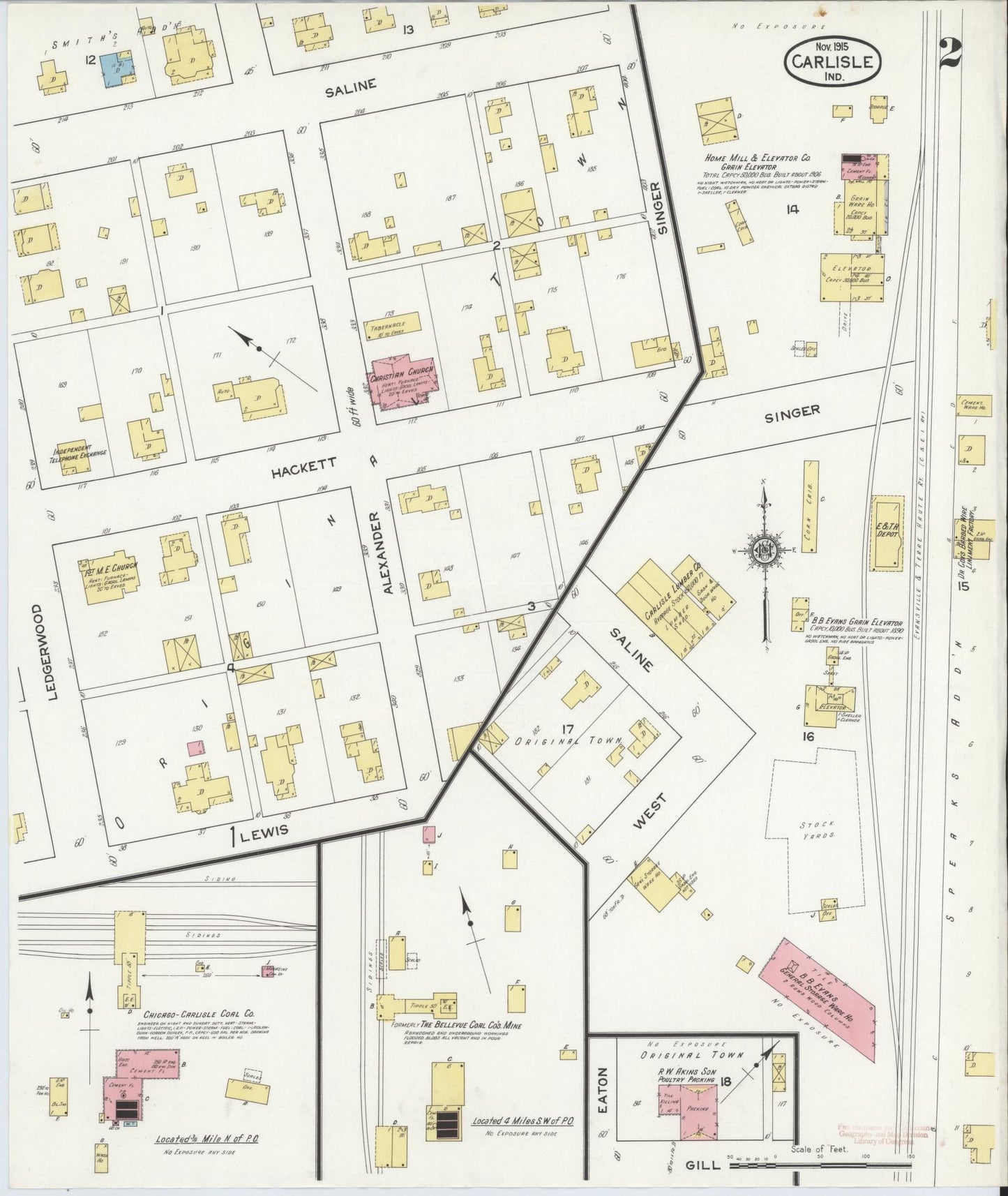 Sanborn Fire Insurance Map from Carlisle, Sullivan County, Indiana (1915), Sheet #0002 - Historic Sanborn Fire Insurance Map Print, vintage old map wall art, antique decor, genealogy gift, Indiana Indiana map