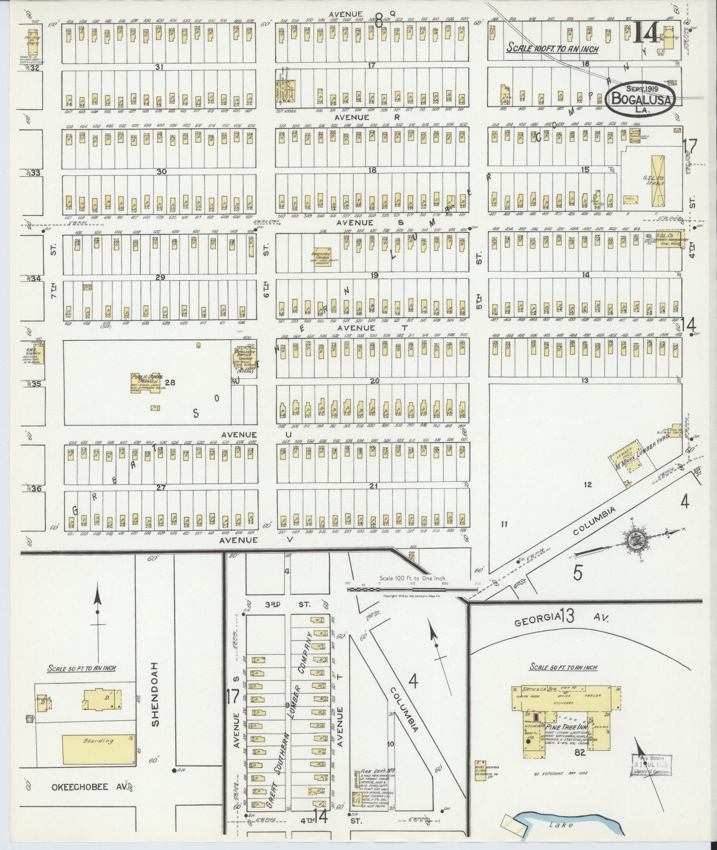 Sanborn Fire Insurance Map from Bogalusa, Washington Parish, Louisiana (1919), Sheet #0014 - Historic Sanborn Fire Insurance Map Print, vintage old map wall art, antique decor, genealogy gift, Louisiana Louisiana map