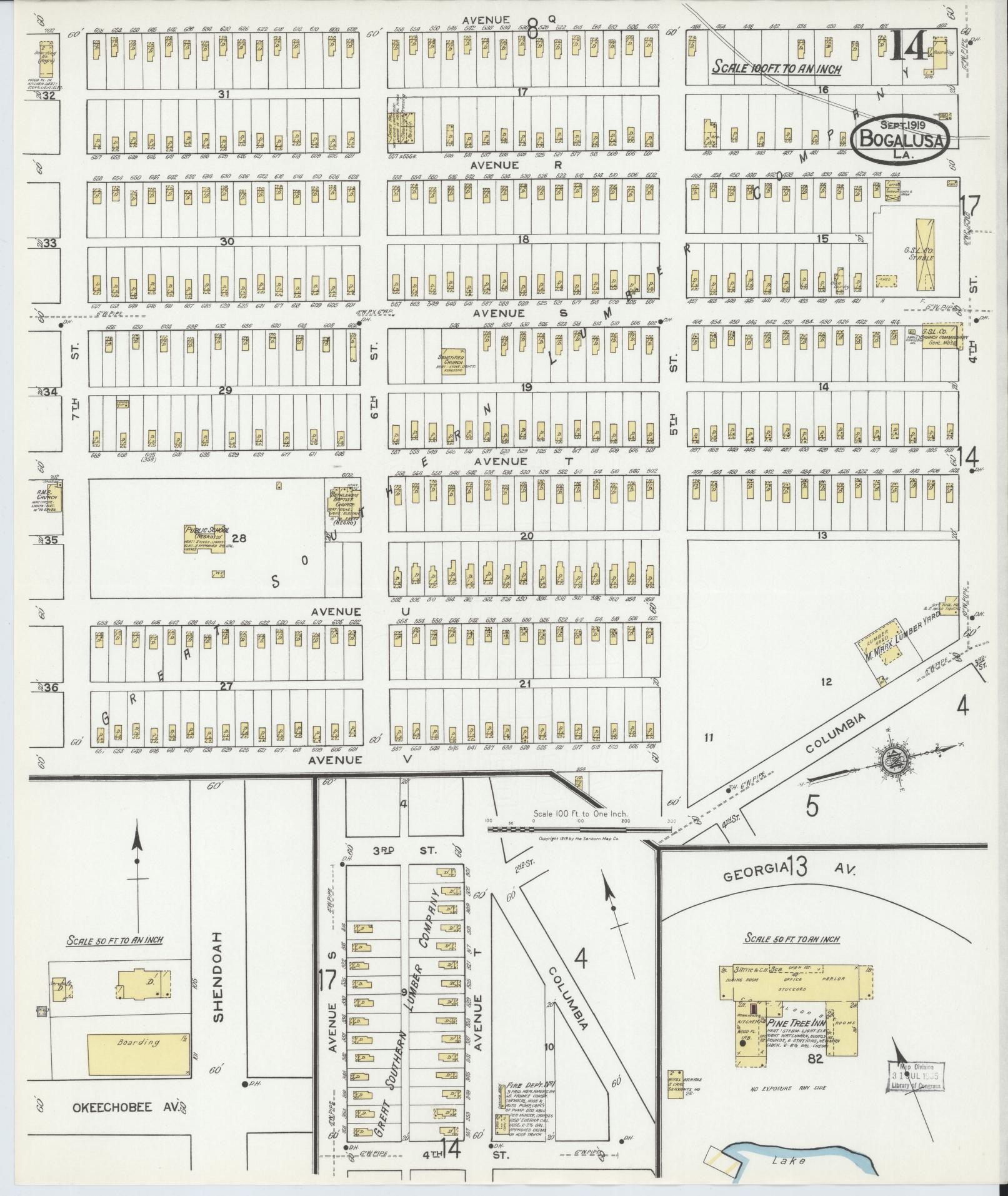 Sanborn Fire Insurance Map from Bogalusa, Washington Parish, Louisiana (1919), Sheet #0014 - Historic Sanborn Fire Insurance Map Print, vintage old map wall art, antique decor, genealogy gift, Louisiana Louisiana map