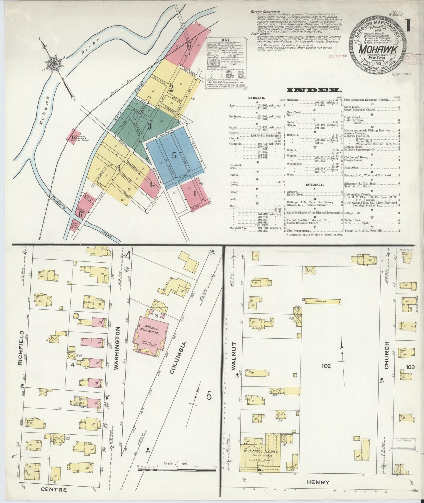 Sanborn Fire Insurance Map from Mohawk, Herkimer County, New York (1910), Sheet #0001 - Complete Map Set gallery image, historic Sanborn map, vintage wall art, New York New York