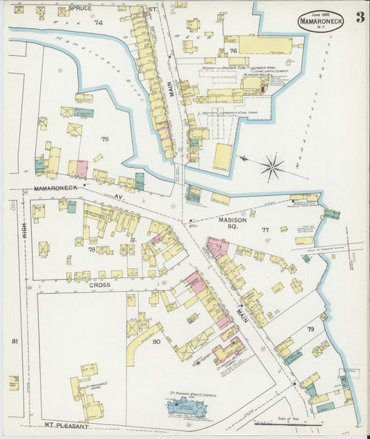 Sanborn Fire Insurance Map from Mamaroneck, Westchester County, New York (1892), Sheet #0003 - Historic Sanborn Fire Insurance Map Print, vintage old map wall art, antique decor, genealogy gift, New York New York map