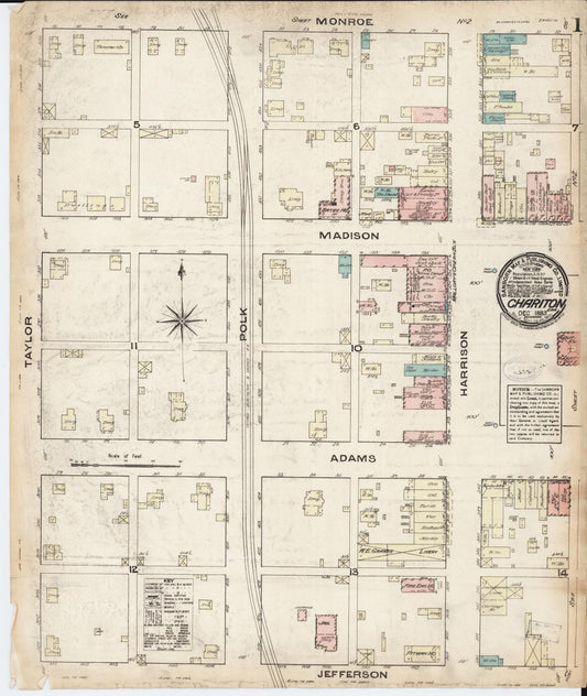 Sanborn Fire Insurance Map from Chariton, Lucas County, Iowa (1883), Sheet #0001 - Historic Sanborn Fire Insurance Map Print, vintage old map wall art