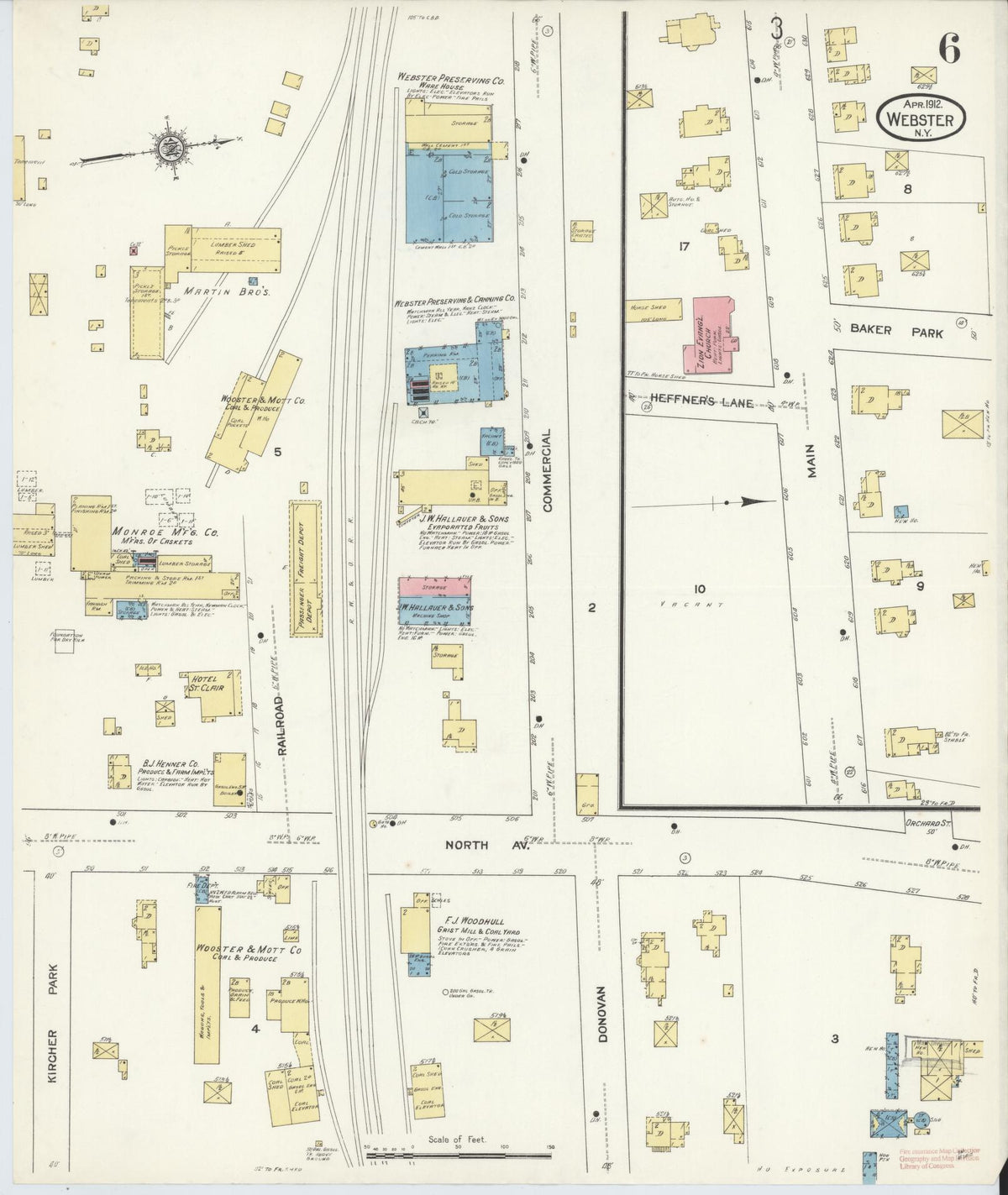 Sanborn Fire Insurance Map from Webster, Monroe County, New York (1912), Sheet #0006 - Historic Sanborn Fire Insurance Map Print, vintage old map wall art, antique decor, genealogy gift, New York New York map