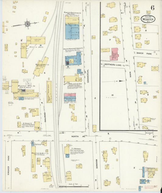 Sanborn Fire Insurance Map from Webster, Monroe County, New York (1912), Sheet #0006 - Historic Sanborn Fire Insurance Map Print, vintage old map wall art, antique decor, genealogy gift, New York New York map