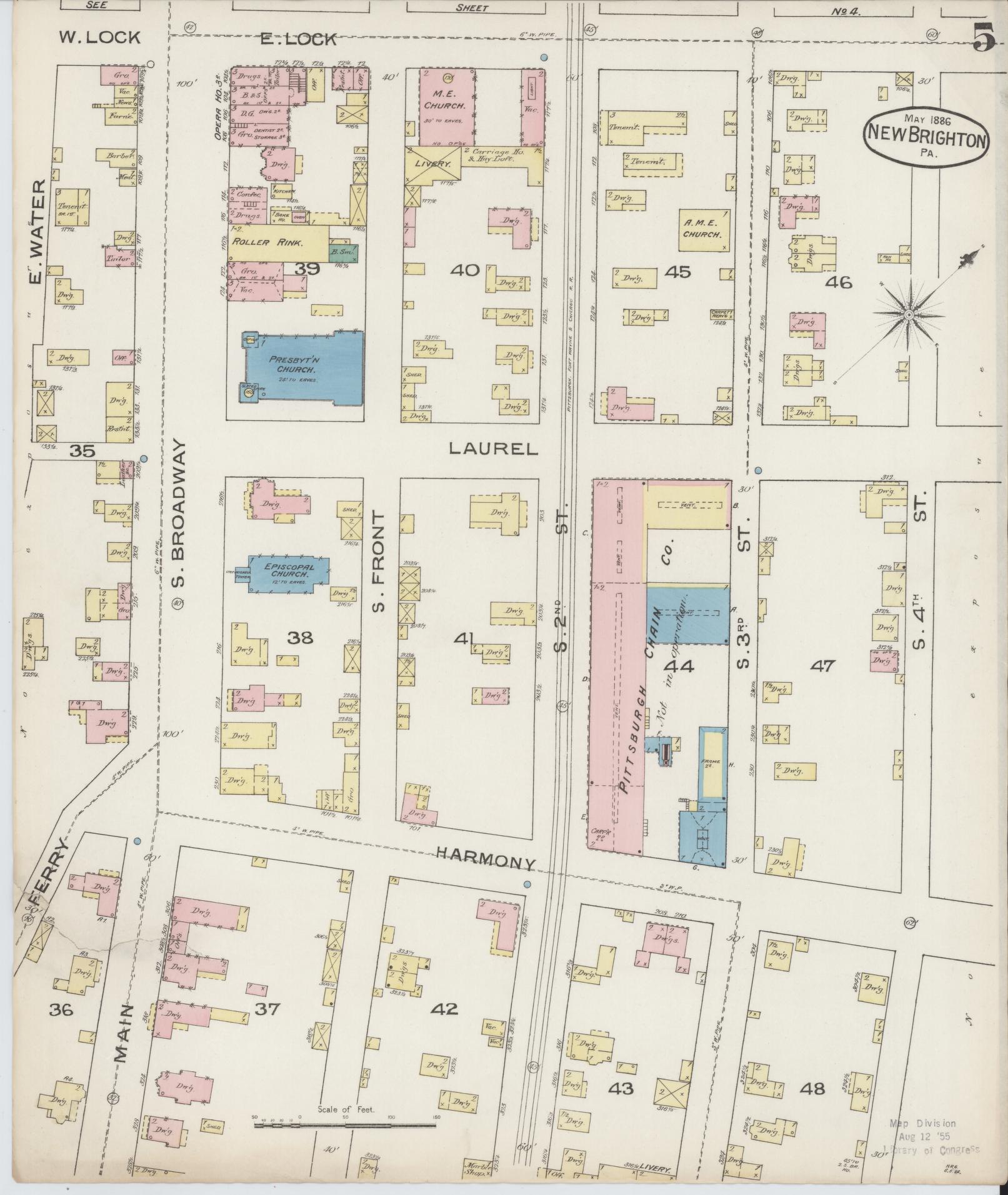 Sanborn Fire Insurance Map from New Brighton, Beaver County, Pennsylvania (1886), Sheet #0005 - Historic Sanborn Fire Insurance Map Print, vintage old map wall art, antique decor, genealogy gift, Pennsylvania Pennsylvania map