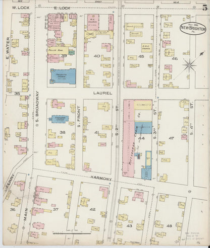 Sanborn Fire Insurance Map from New Brighton, Beaver County, Pennsylvania (1886), Sheet #0005 - Historic Sanborn Fire Insurance Map Print, vintage old map wall art, antique decor, genealogy gift, Pennsylvania Pennsylvania map