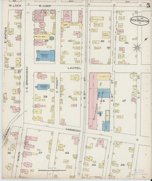 Sanborn Fire Insurance Map from New Brighton, Beaver County, Pennsylvania (1886), Sheet #0005 - Historic Sanborn Fire Insurance Map Print, vintage old map wall art, antique decor, genealogy gift, Pennsylvania Pennsylvania map
