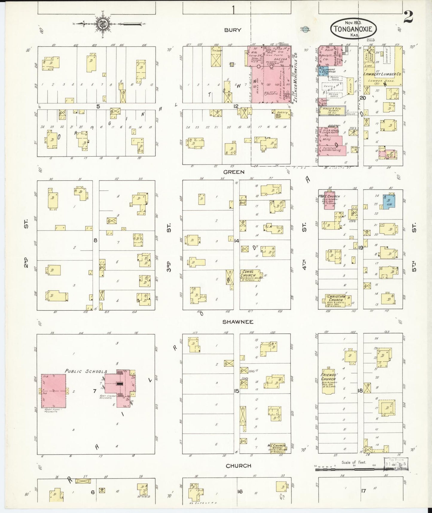 Sanborn Fire Insurance Map from Tonganoxie, Leavenworth County, Kansas (1913), Sheet #0002 - Historic Sanborn Fire Insurance Map Print, vintage old map wall art, antique decor, genealogy gift, Kansas Kansas map