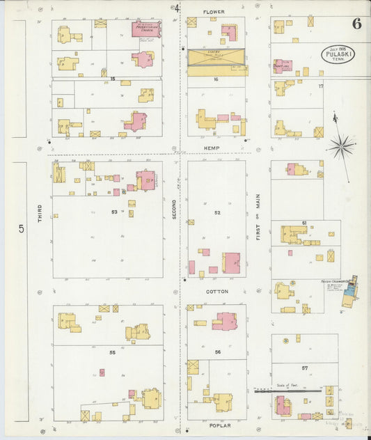Sanborn Fire Insurance Map from Pulaski, Giles County, Tennessee (1905), Sheet #0006 - Historic Sanborn Fire Insurance Map Print, vintage old map wall art, antique decor, genealogy gift, Tennessee Tennessee map