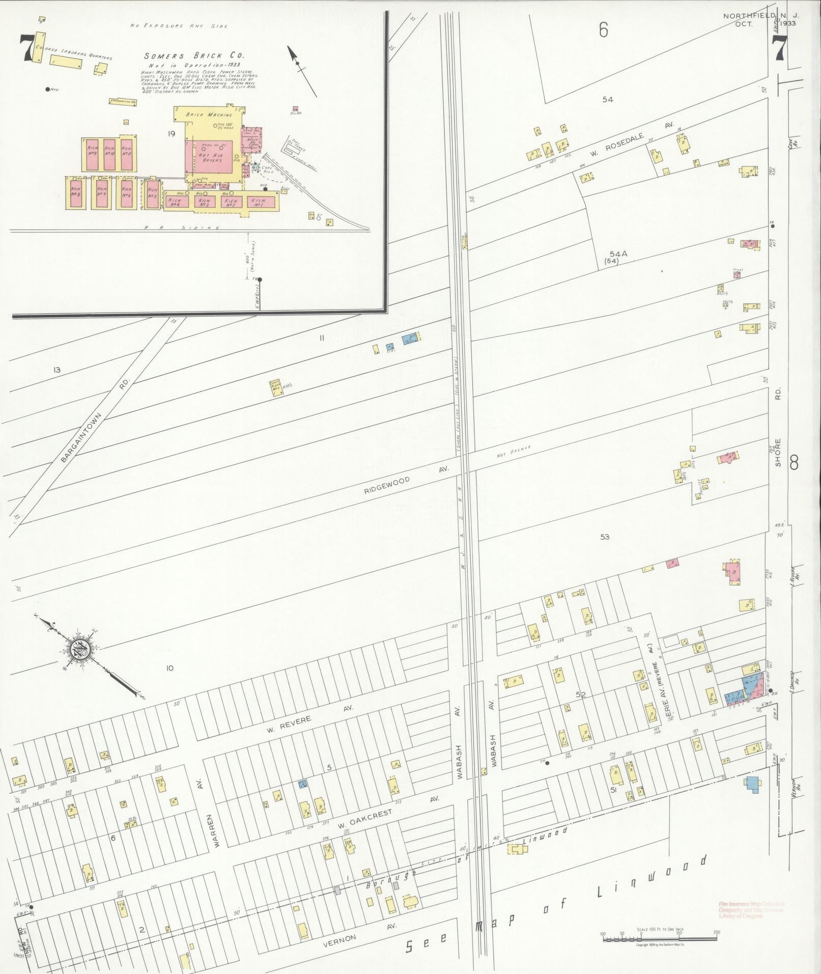 Sanborn Fire Insurance Map from Northfield, Atlantic County, New Jersey (1933), Sheet #0007 - Complete Map Set gallery image, historic Sanborn map, vintage wall art, New Jersey New Jersey