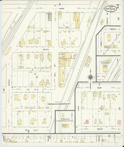 Sanborn Fire Insurance Map from Mount Olive, Macoupin County, Illinois (1910), Sheet #0007 - Complete Map Set gallery image, historic Sanborn map, vintage wall art, Illinois Illinois