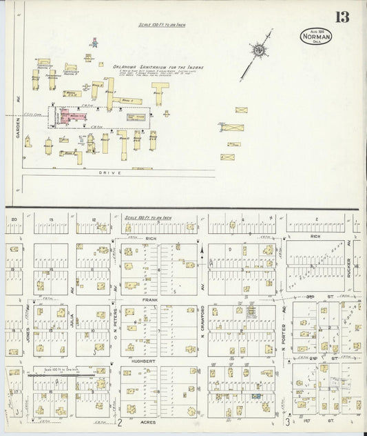 Sanborn Fire Insurance Map from Norman, Cleveland County, Oklahoma (1914), Sheet #0013 - Historic Sanborn Fire Insurance Map Print, vintage old map wall art, antique decor, genealogy gift, Oklahoma Oklahoma map