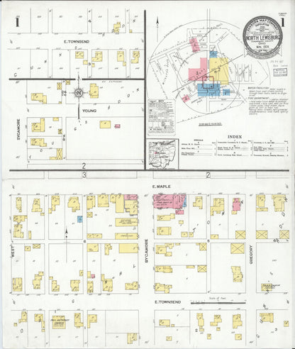 Sanborn Fire Insurance Map from North Lewisburg, Champaign County, Ohio (1926), Sheet #0001 - Complete Map Set gallery image, historic Sanborn map, vintage wall art, Ohio Ohio