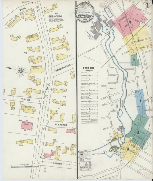 Sanborn Fire Insurance Map from Westbrook, Cumberland County, Maine (1895), Sheet #0001 - Historic Sanborn Fire Insurance Map Print, vintage old map wall art, antique decor, genealogy gift, Maine Maine map