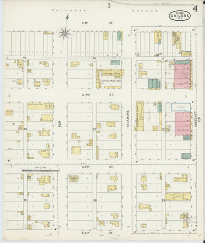Sanborn Fire Insurance Map from Abilene, Taylor County, Texas (1896), Sheet #0004 - Historic Sanborn Fire Insurance Map Print, vintage old map wall art, antique decor, genealogy gift, Texas Texas map