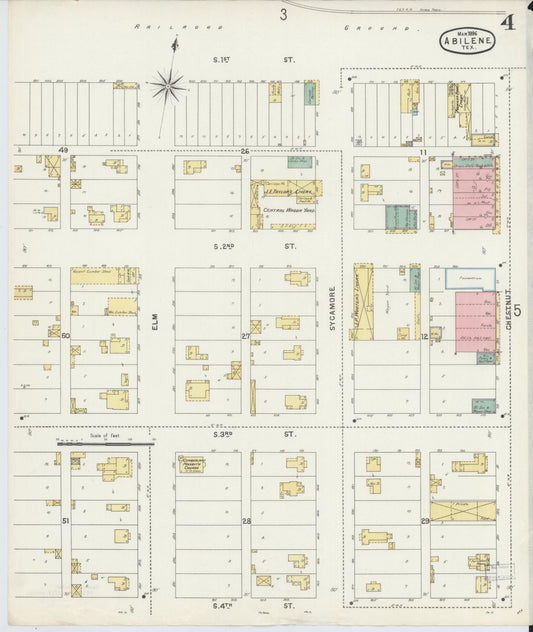Sanborn Fire Insurance Map from Abilene, Taylor County, Texas (1896), Sheet #0004 - Historic Sanborn Fire Insurance Map Print, vintage old map wall art, antique decor, genealogy gift, Texas Texas map