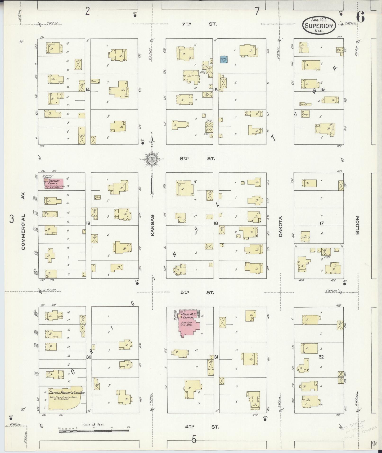 Sanborn Fire Insurance Map from Superior, Nuckolls County, Nebraska (1912), Sheet #0006 - Historic Sanborn Fire Insurance Map Print, vintage old map wall art, antique decor, genealogy gift, Nebraska Nebraska map