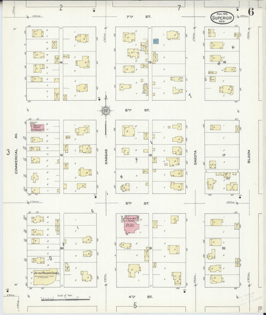 Sanborn Fire Insurance Map from Superior, Nuckolls County, Nebraska (1912), Sheet #0006 - Historic Sanborn Fire Insurance Map Print, vintage old map wall art, antique decor, genealogy gift, Nebraska Nebraska map