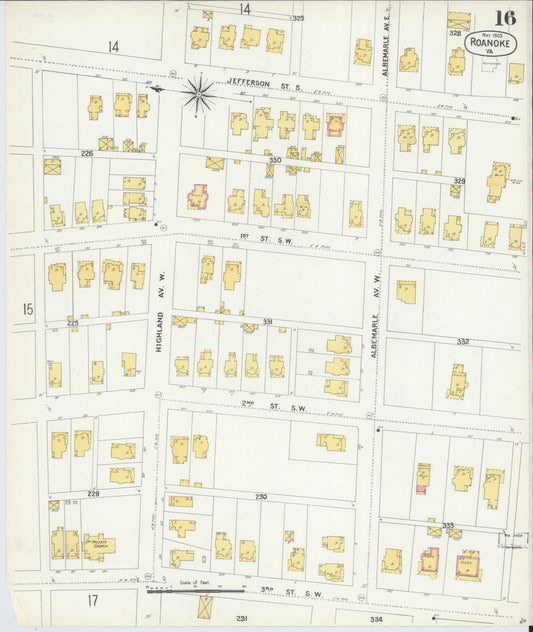 Sanborn Fire Insurance Map from Roanoke, Independent Cities, Virginia (1903), Sheet #0016 - Historic Sanborn Fire Insurance Map Print, vintage old map wall art, antique decor, genealogy gift, Virginia Virginia map