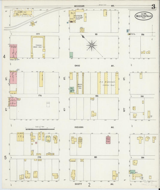Sanborn Fire Insurance Map from Wichita Falls, Wichita County, Texas (1898), Sheet #0003 - Historic Sanborn Fire Insurance Map Print, vintage old map wall art, antique decor, genealogy gift, Texas Texas map