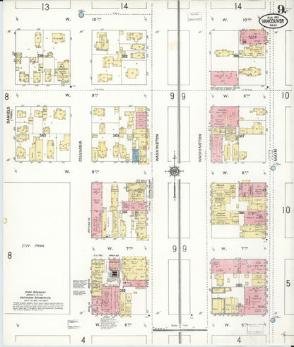 Sanborn Fire Insurance Map from Vancouver, Clark County, Washington (1911), Sheet #0009 - Complete Map Set gallery image, historic Sanborn map, vintage wall art, Washington Washington