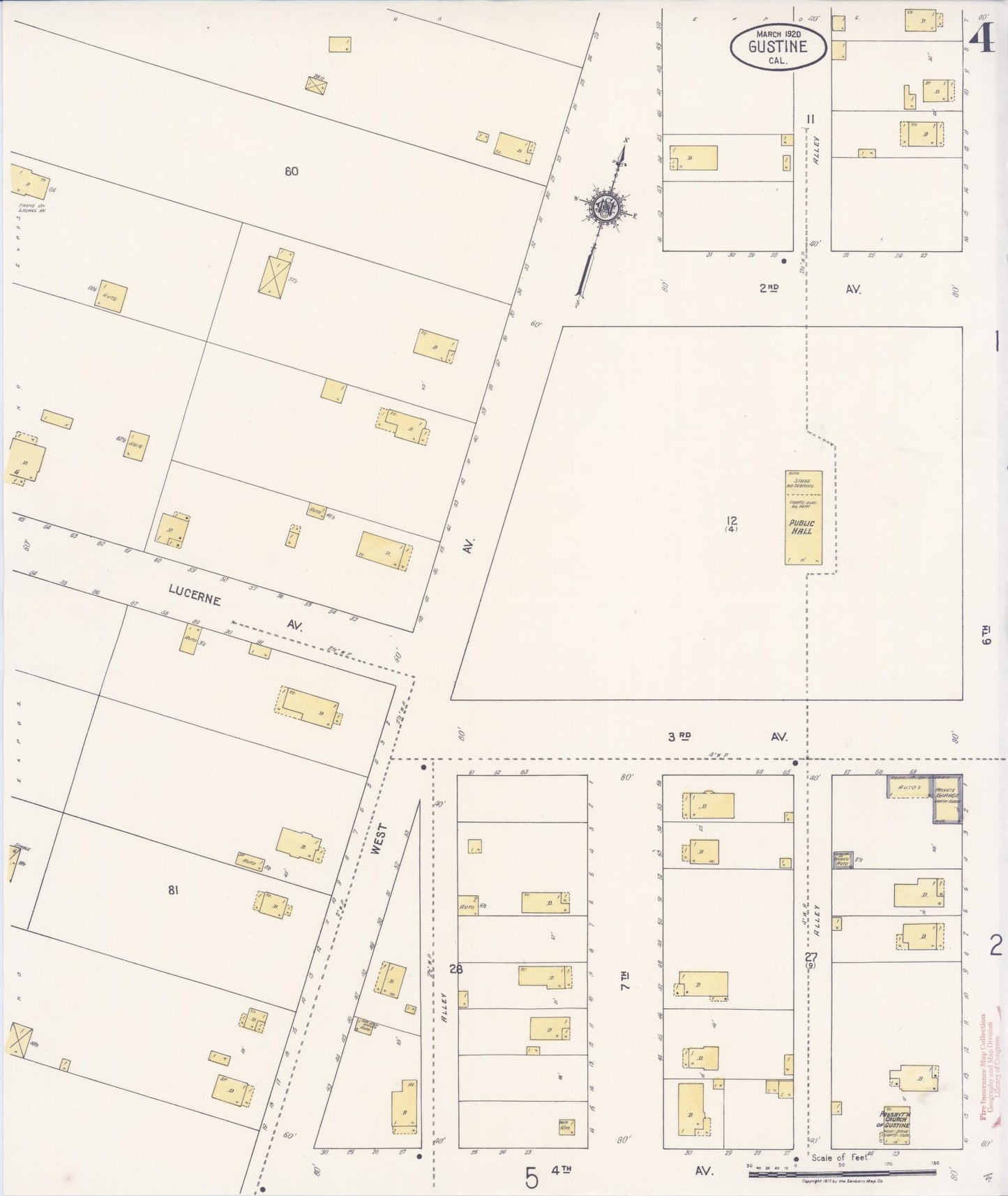Sanborn Fire Insurance Map from Gustine, Merced County, California (1920), Sheet #0004 - Complete Map Set gallery image, historic Sanborn map, vintage wall art, California California