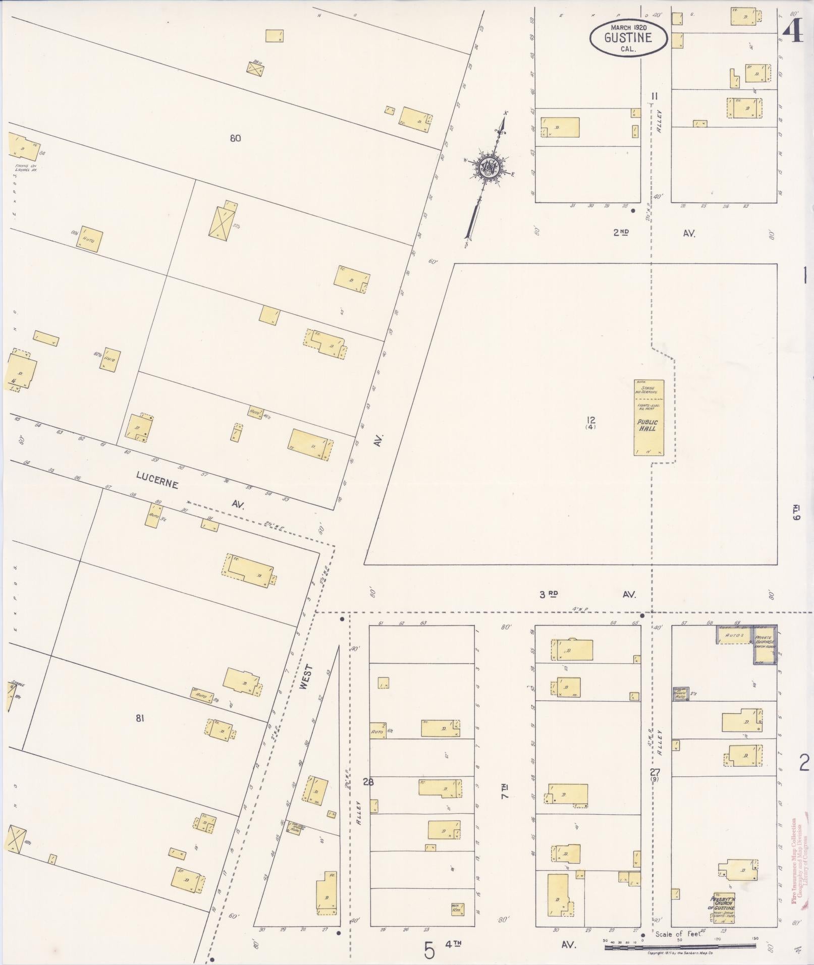 Sanborn Fire Insurance Map from Gustine, Merced County, California (1920), Sheet #0004 - Complete Map Set gallery image, historic Sanborn map, vintage wall art, California California