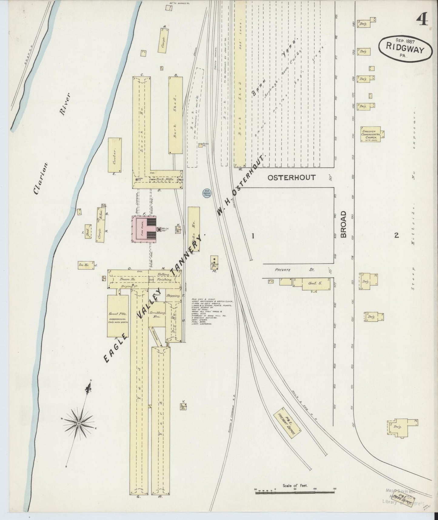 Sanborn Fire Insurance Map from Ridgway, Elk County, Pennsylvania (1887), Sheet #0004 - Historic Sanborn Fire Insurance Map Print, vintage old map wall art, antique decor, genealogy gift, Pennsylvania Pennsylvania map