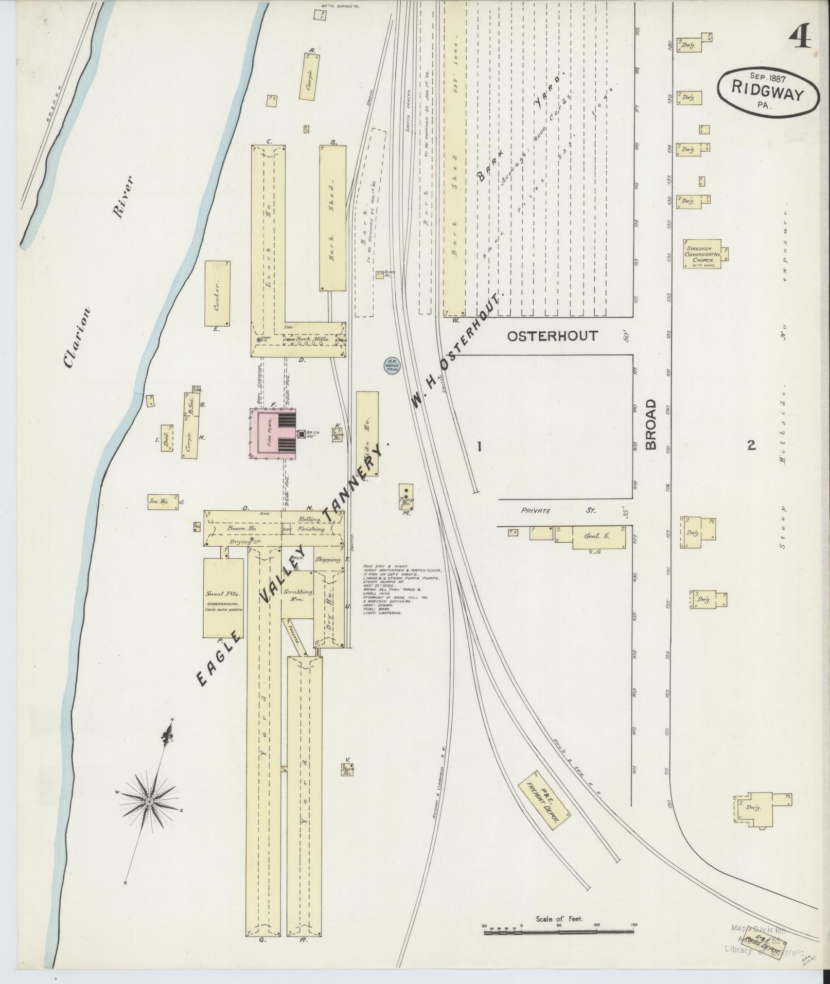 Sanborn Fire Insurance Map from Ridgway, Elk County, Pennsylvania (1887), Sheet #0004 - Historic Sanborn Fire Insurance Map Print, vintage old map wall art, antique decor, genealogy gift, Pennsylvania Pennsylvania map
