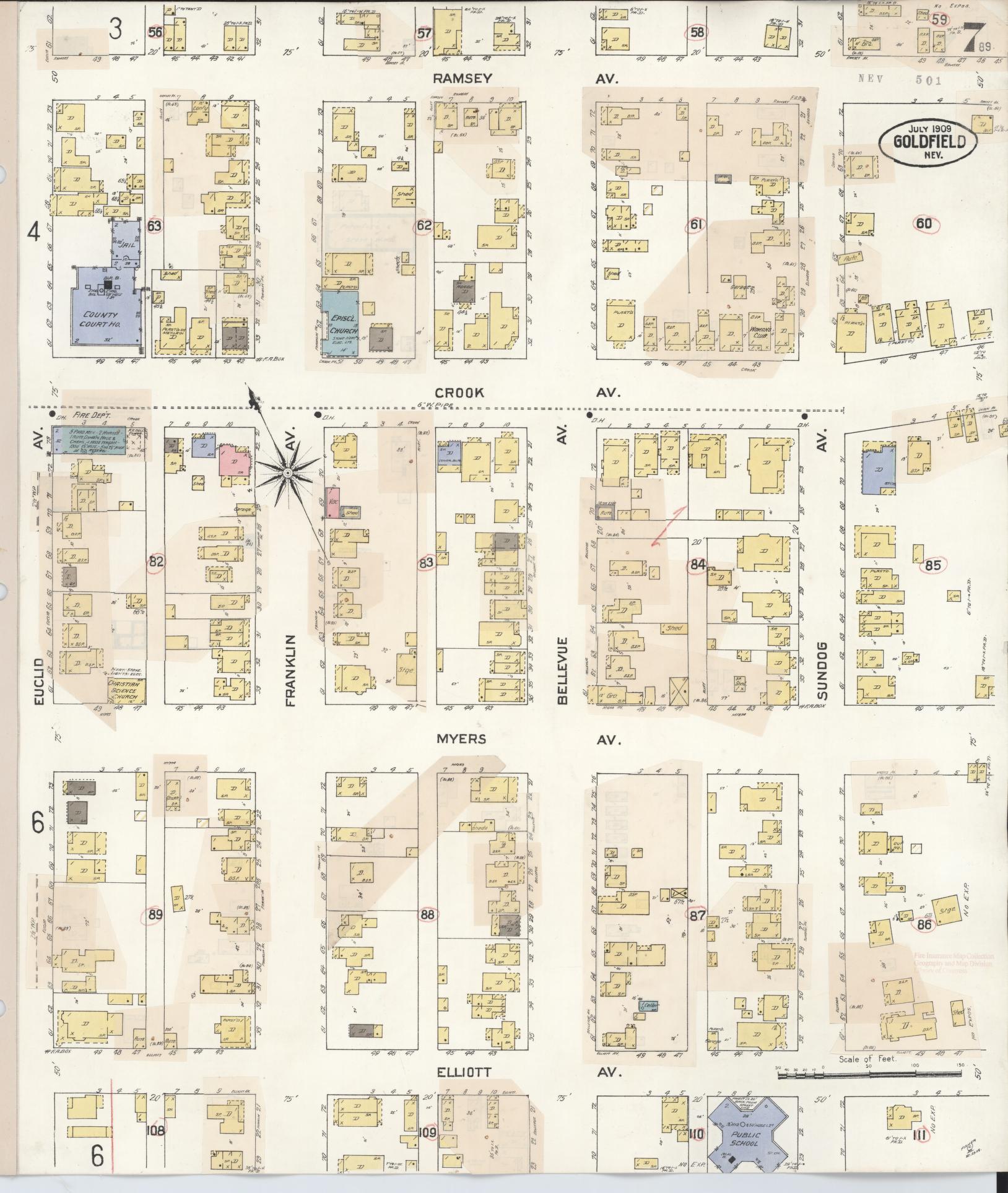 Sanborn Fire Insurance Map from Goldfield, Esmeralda County, Nevada (1917), Sheet #0007 - Complete Map Set gallery image, historic Sanborn map, vintage wall art, Nevada Nevada
