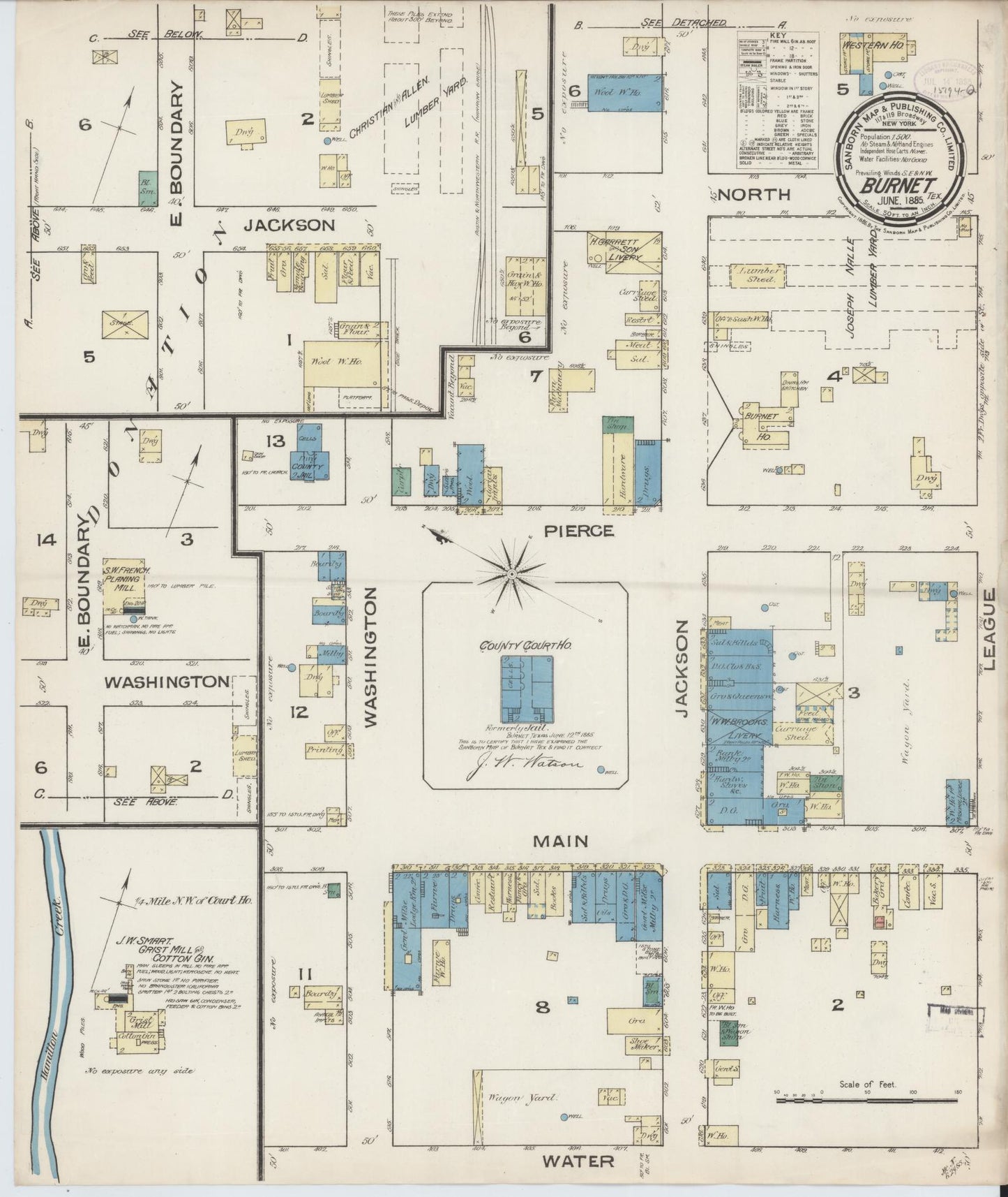 Sanborn Fire Insurance Map from Burnet, Burnet County, Texas (1885), Sheet #0001 - Historic Sanborn Fire Insurance Map Print, vintage old map wall art, antique decor, genealogy gift, Texas Texas map