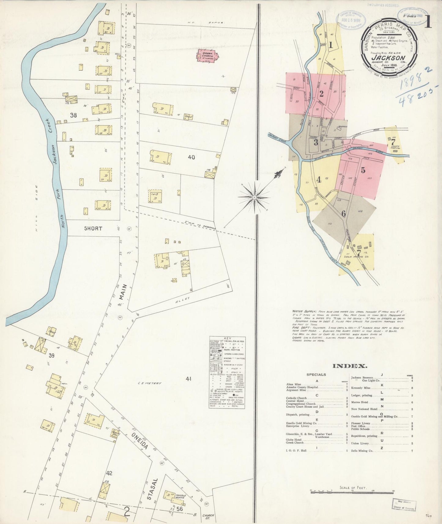 Sanborn Fire Insurance Map from Jackson, Amador County, California (1898), Sheet #0001 - Complete Map Set gallery image, historic Sanborn map, vintage wall art, California California