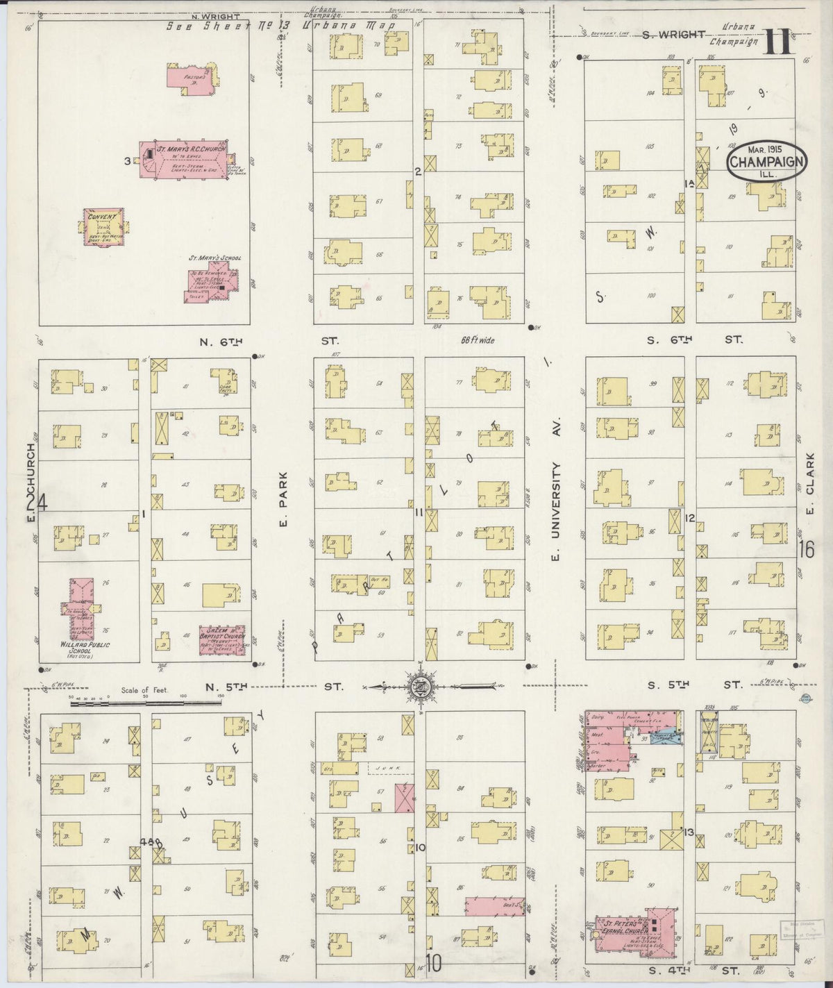 Sanborn Fire Insurance Map from Champaign, Champaign County, Illinois (1915), Sheet #0011 - Complete Map Set gallery image, historic Sanborn map, vintage wall art, Illinois Illinois