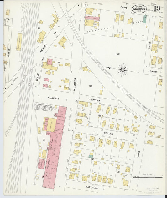 Sanborn Fire Insurance Map from Marion, Marion County, Ohio (1908), Sheet #0013 - Historic Sanborn Fire Insurance Map Print, vintage old map wall art, antique decor, genealogy gift, Ohio Ohio map
