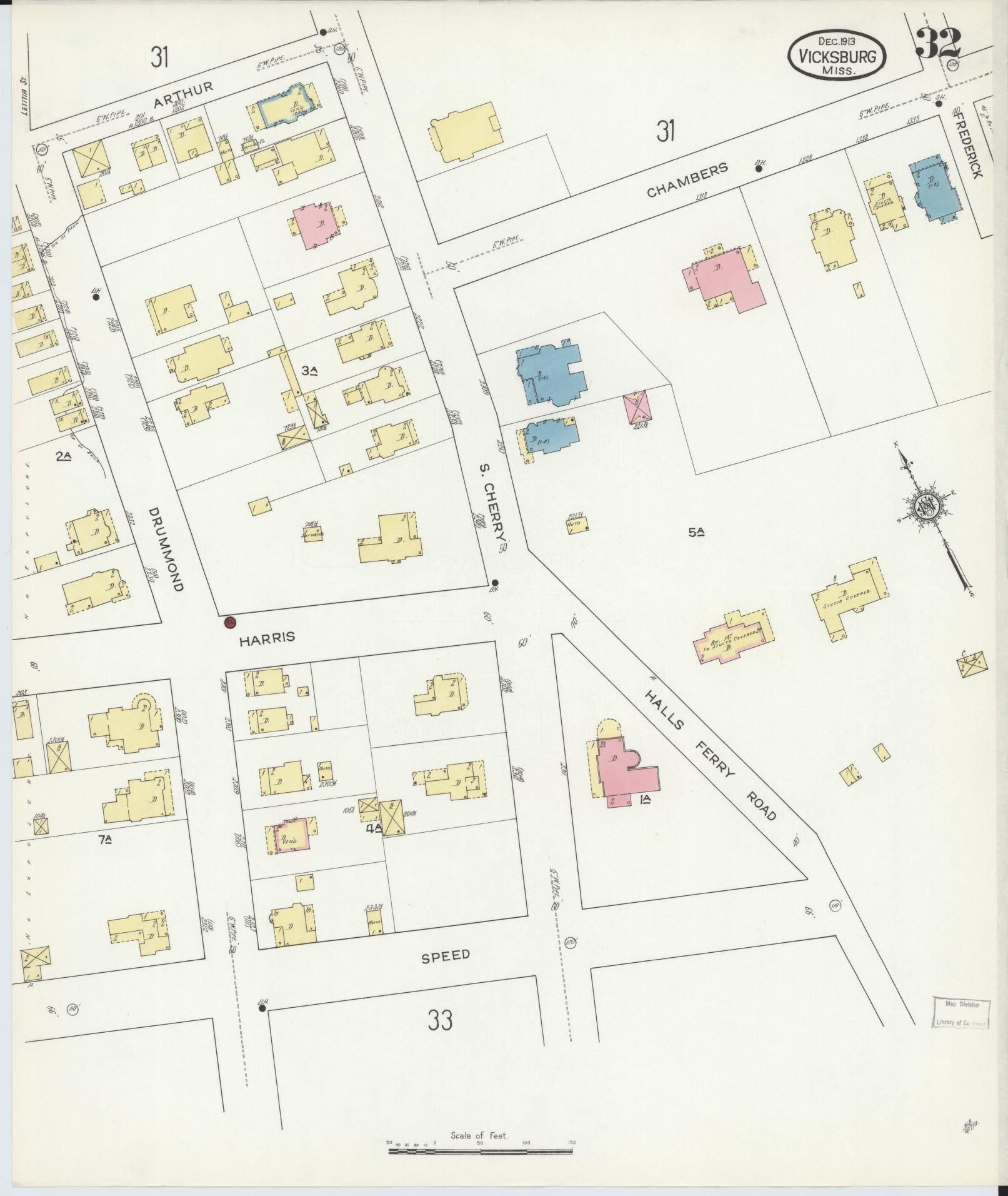 Sanborn Fire Insurance Map from Vicksburg, Warren County, Mississippi (1913), Sheet #0032 - Complete Map Set gallery image, historic Sanborn map, vintage wall art, Mississippi Mississippi