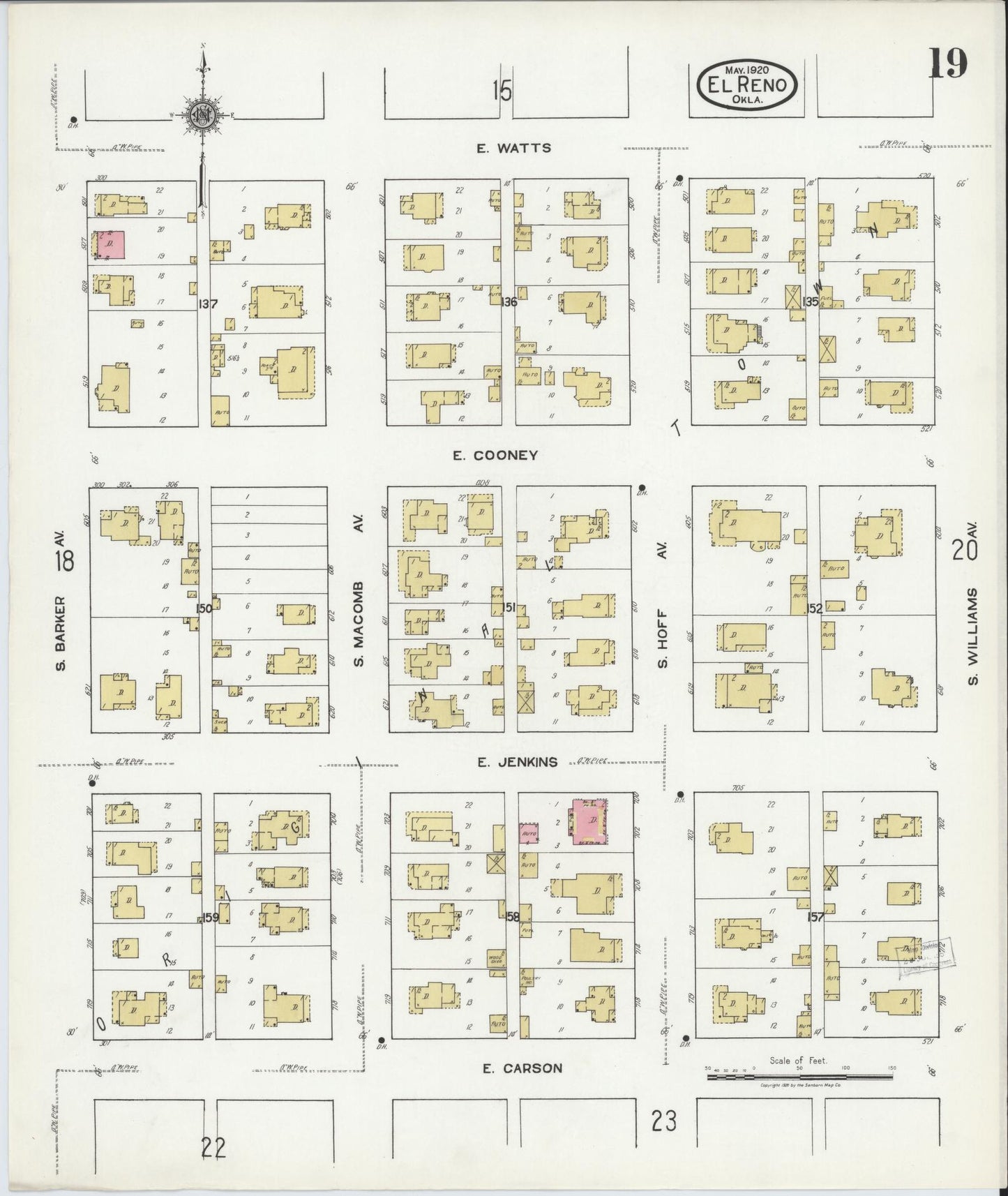 Sanborn Fire Insurance Map from El Reno, Canadian County, Oklahoma (1920), Sheet #0019 - Complete Map Set gallery image, historic Sanborn map, vintage wall art, Oklahoma Oklahoma