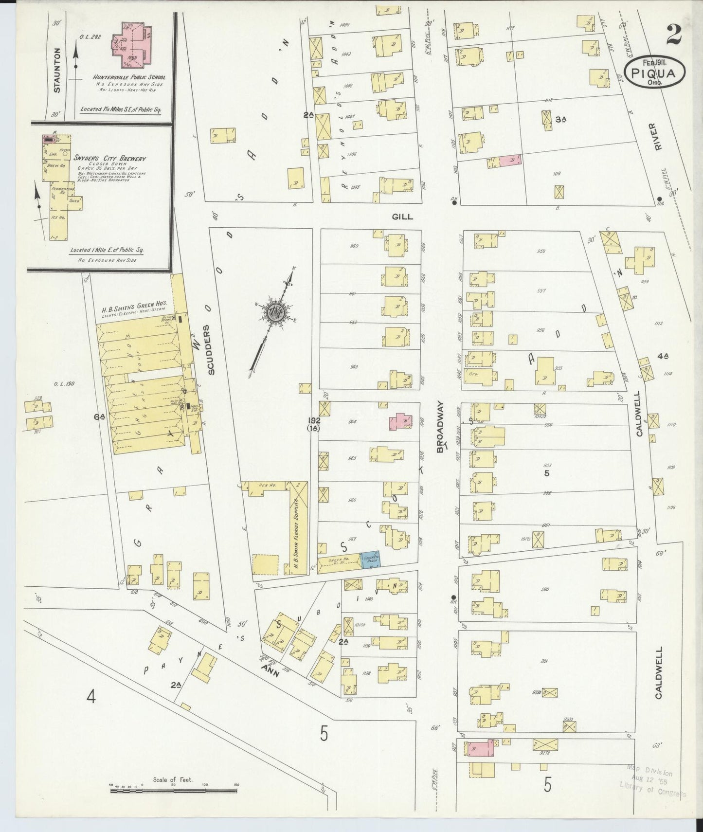Sanborn Fire Insurance Map from Piqua, Miami County, Ohio (1911), Sheet #0002 - Historic Sanborn Fire Insurance Map Print, vintage old map wall art, antique decor, genealogy gift, Ohio Ohio map