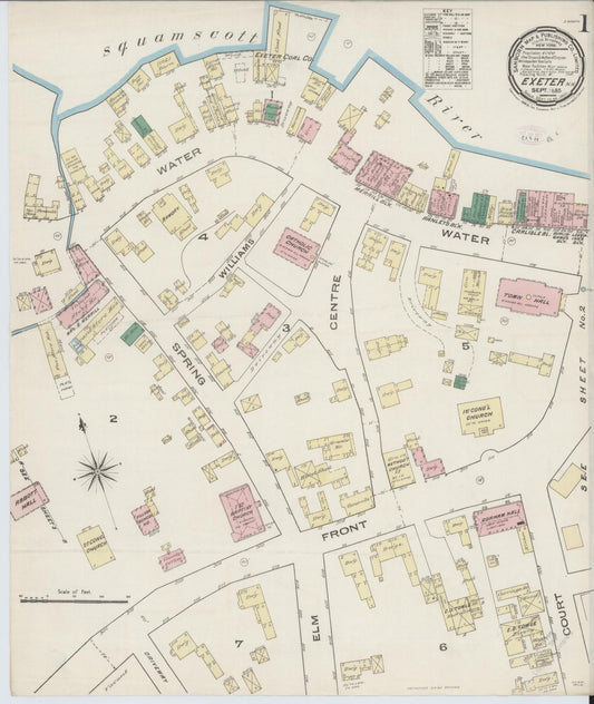 Sanborn Fire Insurance Map from Exeter, Rockingham County, New Hampshire (1885), Sheet #0001 - Complete Map Set gallery image, historic Sanborn map, vintage wall art, New Hampshire New Hampshire