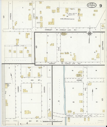 Sanborn Fire Insurance Map from Starke, Bradford County, Florida (1912), Sheet #0009 - Historic Sanborn Fire Insurance Map Print, vintage old map wall art, antique decor, genealogy gift, Florida Florida map