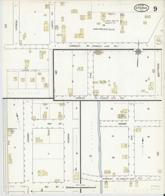Sanborn Fire Insurance Map from Starke, Bradford County, Florida (1912), Sheet #0009 - Historic Sanborn Fire Insurance Map Print, vintage old map wall art, antique decor, genealogy gift, Florida Florida map