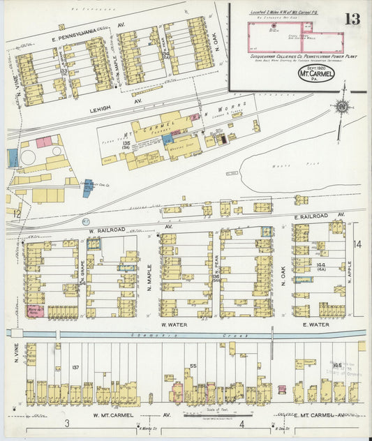 Sanborn Fire Insurance Map from Mount Carmel, Northumberland County, Pennsylvania (1920), Sheet #0013 - Historic Sanborn Fire Insurance Map Print, vintage old map wall art, antique decor, genealogy gift, Pennsylvania Pennsylvania map