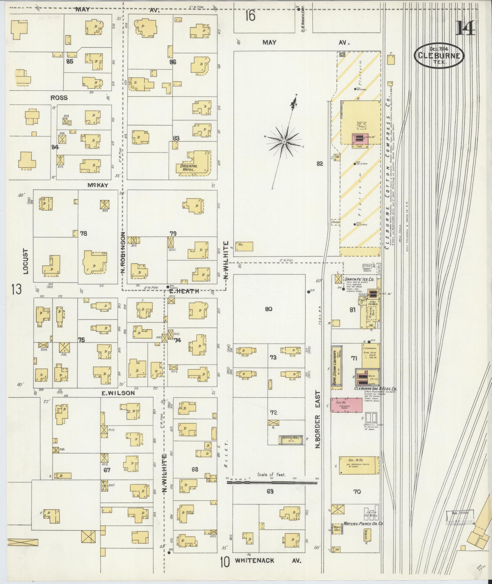 Sanborn Fire Insurance Map from Cleburne, Johnson County, Texas (1904), Sheet #0014 - Historic Sanborn Fire Insurance Map Print, vintage old map wall art, antique decor, genealogy gift, Texas Texas map