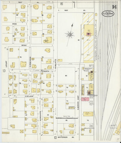 Sanborn Fire Insurance Map from Cleburne, Johnson County, Texas (1904), Sheet #0014 - Historic Sanborn Fire Insurance Map Print, vintage old map wall art, antique decor, genealogy gift, Texas Texas map