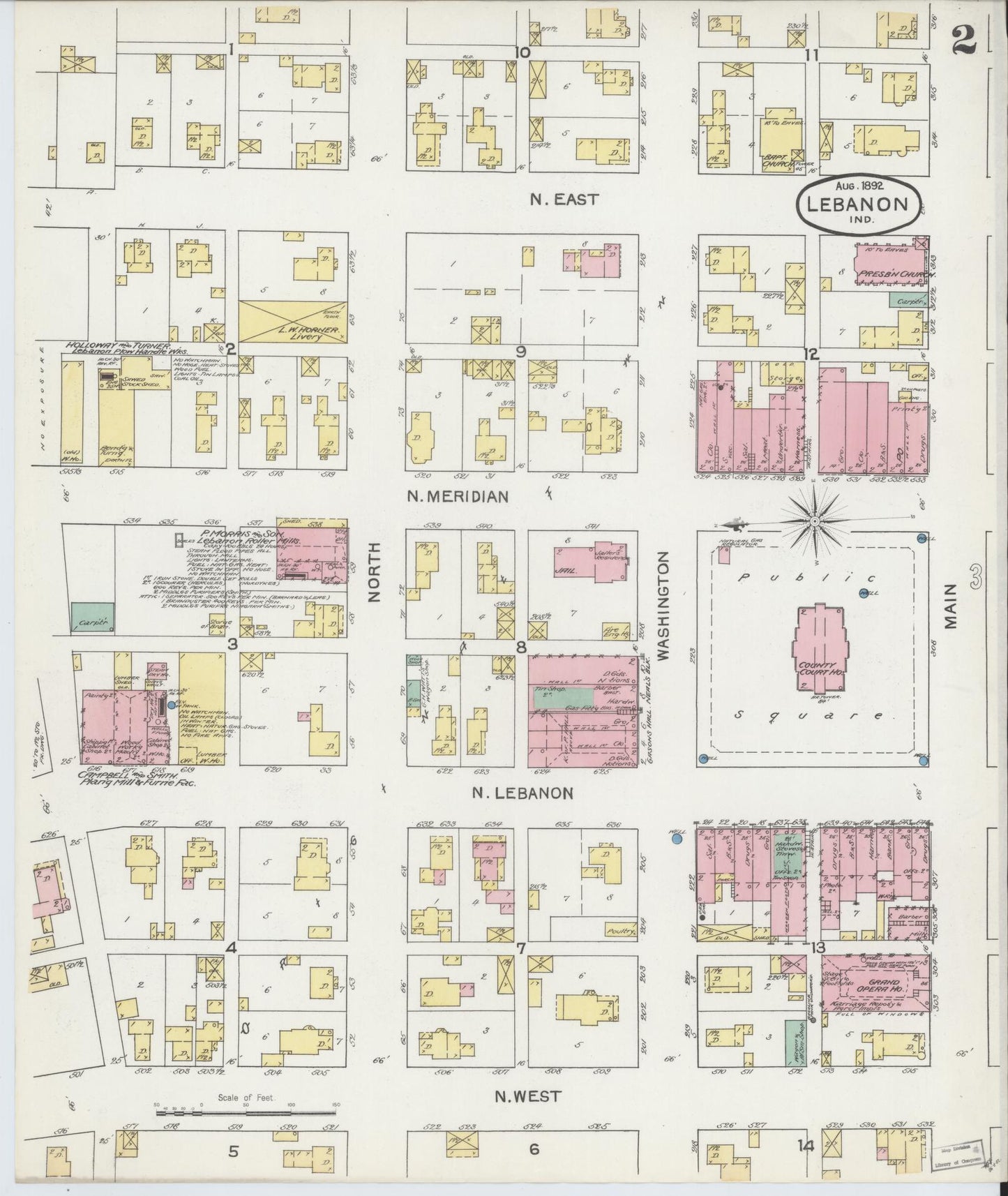 Sanborn Fire Insurance Map from Lebanon, Boone County, Indiana (1892), Sheet #0002 - Complete Map Set gallery image, historic Sanborn map, vintage wall art, Indiana Indiana