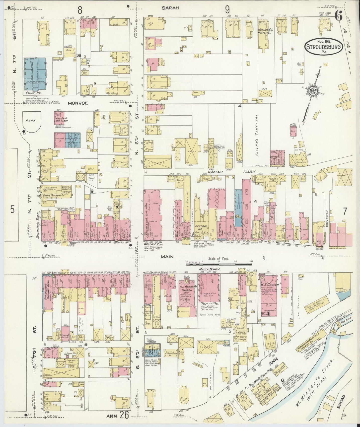 Sanborn Fire Insurance Map from Stroudsburg, Monroe County, Pennsylvania (1912), Sheet #0006 - Complete Map Set gallery image, historic Sanborn map, vintage wall art, Pennsylvania Pennsylvania