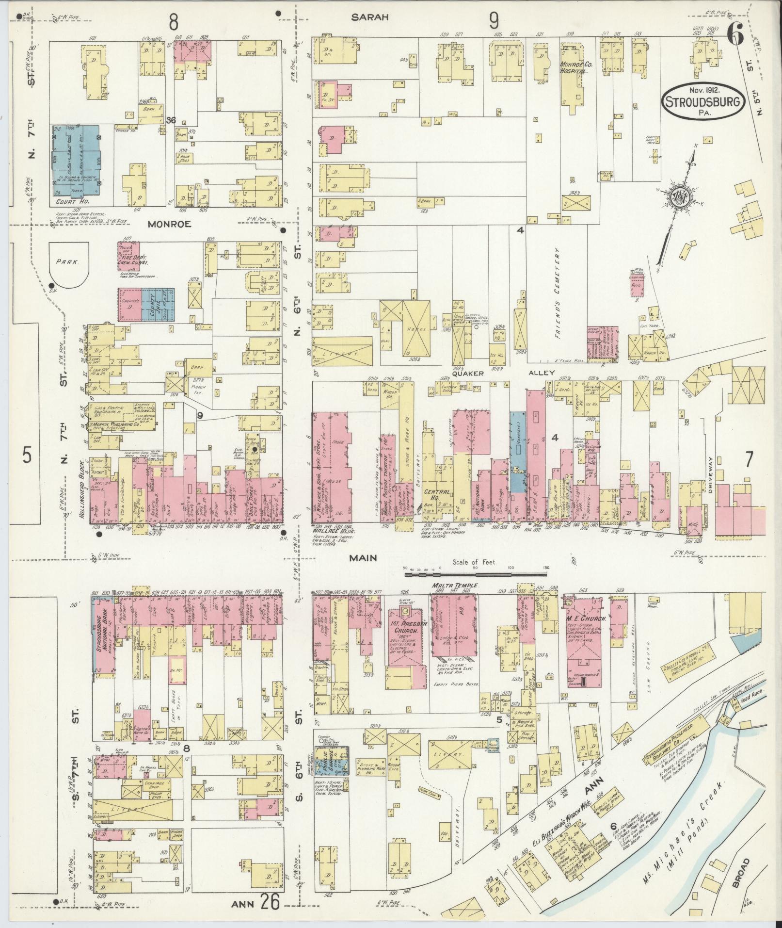 Sanborn Fire Insurance Map from Stroudsburg, Monroe County, Pennsylvania (1912), Sheet #0006 - Complete Map Set gallery image, historic Sanborn map, vintage wall art, Pennsylvania Pennsylvania