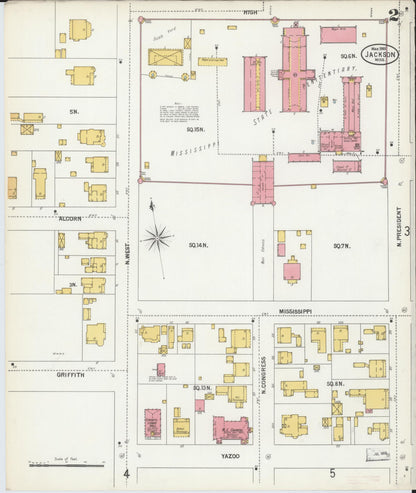 Sanborn Fire Insurance Map from Jackson, Hinds County, Mississippi (1900), Sheet #0002 - Complete Map Set gallery image, historic Sanborn map, vintage wall art, Mississippi Mississippi