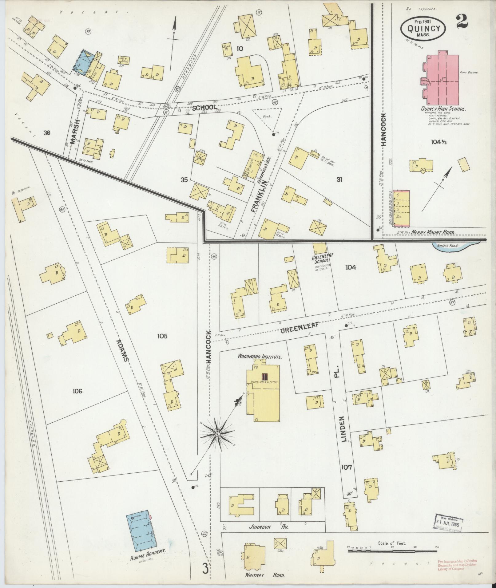 Sanborn Fire Insurance Map from Quincy, Norfolk County, Massachusetts (1901), Sheet #0002 - Historic Sanborn Fire Insurance Map Print, vintage old map wall art, antique decor, genealogy gift, Massachusetts Massachusetts map