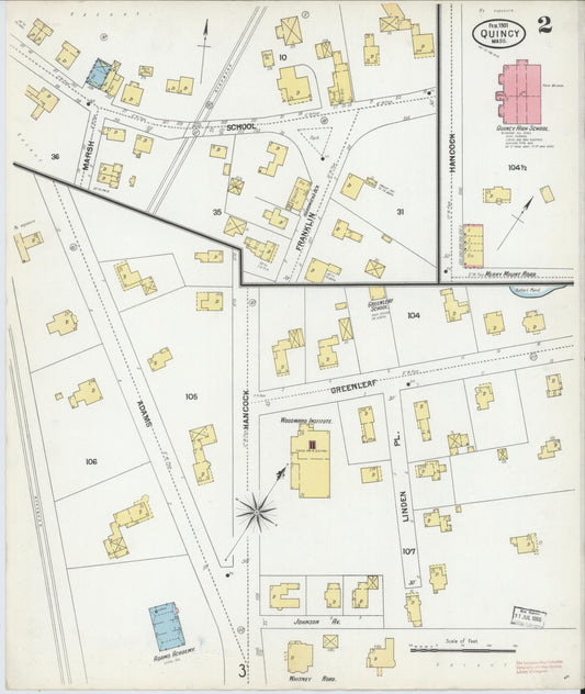 Sanborn Fire Insurance Map from Quincy, Norfolk County, Massachusetts (1901), Sheet #0002 - Historic Sanborn Fire Insurance Map Print, vintage old map wall art, antique decor, genealogy gift, Massachusetts Massachusetts map