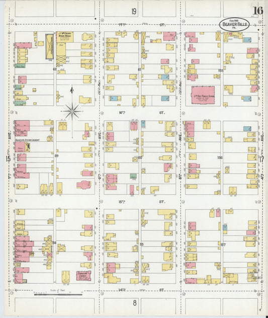 Sanborn Fire Insurance Map from Beaver Falls, Beaver County, Pennsylvania (1901), Sheet #0016 - Historic Sanborn Fire Insurance Map Print, vintage old map wall art, antique decor, genealogy gift, Pennsylvania Pennsylvania map